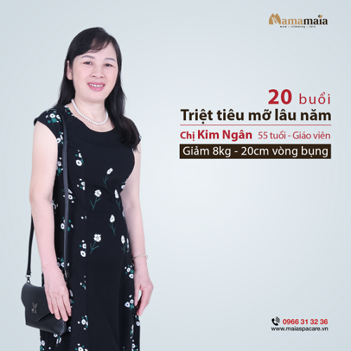 Béo bụng lâu năm, chị Kim Ngân 55 tuổi giảm thu gọn 20cm vòng bụng sau dịch vụ giảm mỡ tại Mama Maia Spa